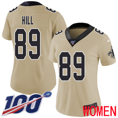 New Orleans Saints Limited Gold Women Josh Hill Jersey NFL Football #89 100th Season Inverted Legend Jersey->women nfl jersey->Women Jersey